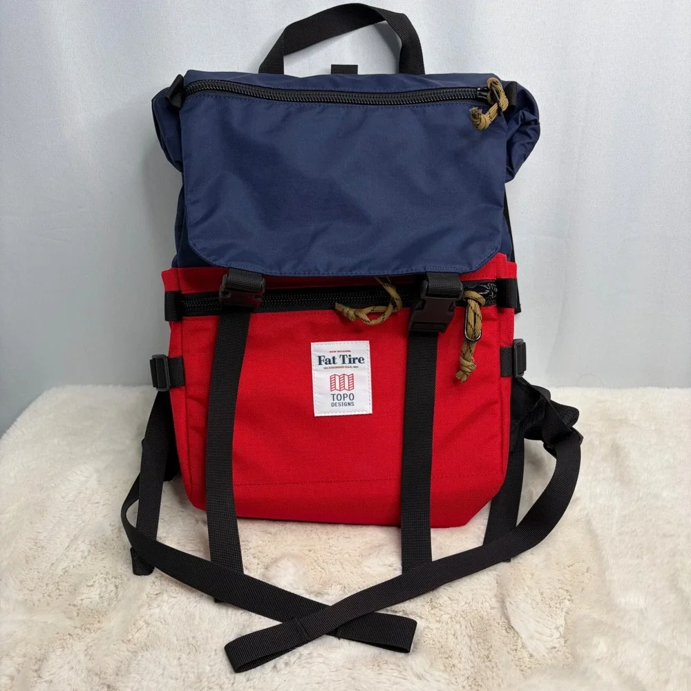 Topo Designs x New Belgium Fat Tire Rover Pack Backpack Red Navy Blue USA